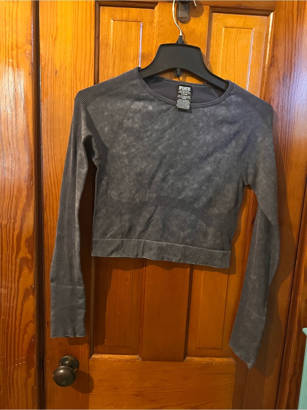 Victoria's Secret PINK Washed Black Long Sleeve Crop Top
